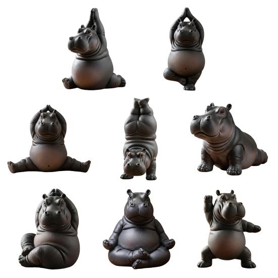 Yoga Master Hippo Figurine Handcrafted Clumsy Yoga Hippopotamus Ornament Zen Meditation Hippo Statue for Home Office Decor Yoga Lovers Gift