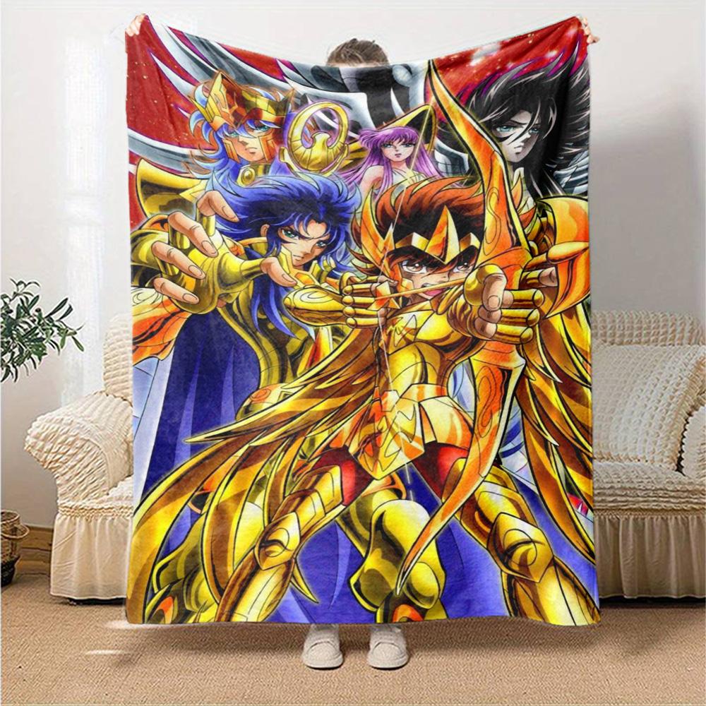 Saint Seiya Print Flannel Blanket High Quality Warm Comfortable Cover for All Seasons Perfect for Gifts Home Decor