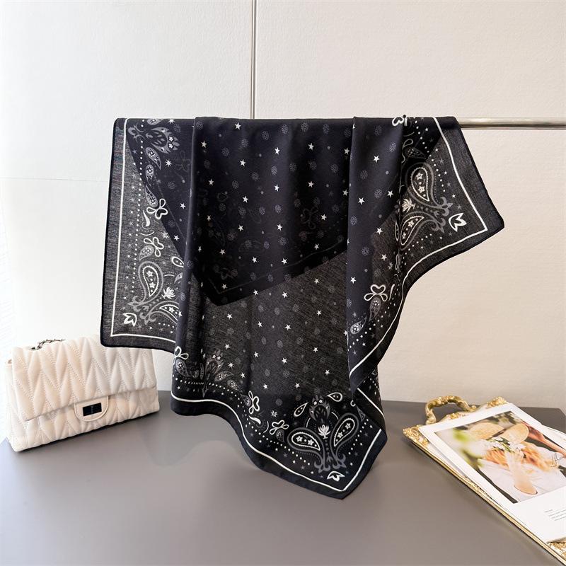 Cashew Flower Herringbone Pattern Cotton Linen Small Square Scarf Silk Imitation Velvet Shawl Sun Protection Women's