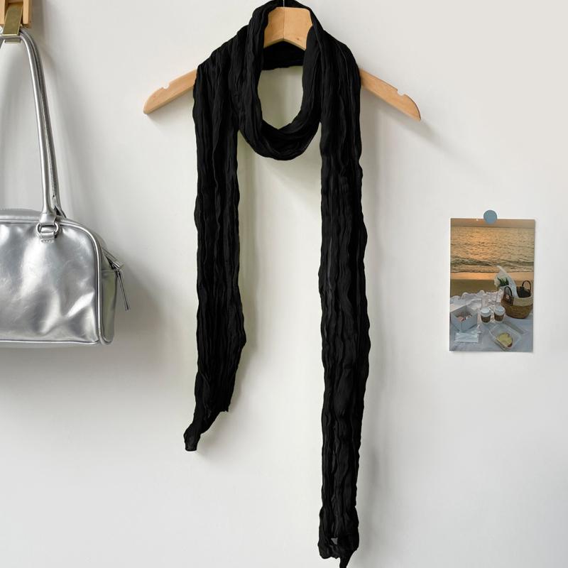 180x30cm Lange Gekreukelde Neckerchief Katoen Hennep Gevoel Sjaals en Wraps Effen Kleuren Hoofddoek Voor Vrouwen Mode Vouw Dunne Sjaals 180x30cm gray