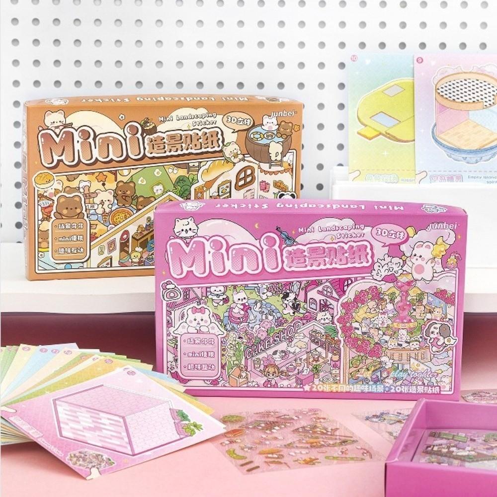 PET 3D Landscape Sticker Book DIY Sticker Cabin Scene Cute Miniature Scene Book  for Kids