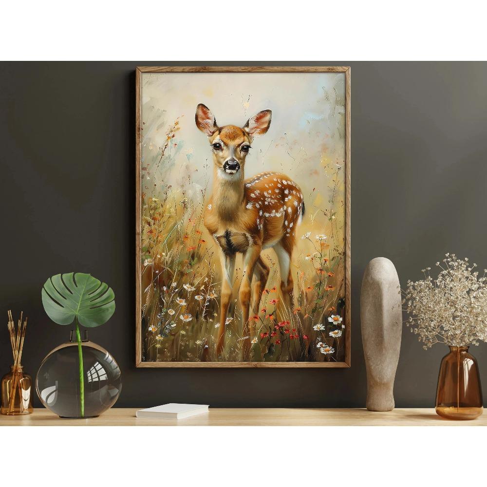 Print Leopard Tiger Sleep On Bed Painting Deer Rabbit In Flowers Poster Home Decoration Pop Lovely Wildlife Wall Art Canvas
