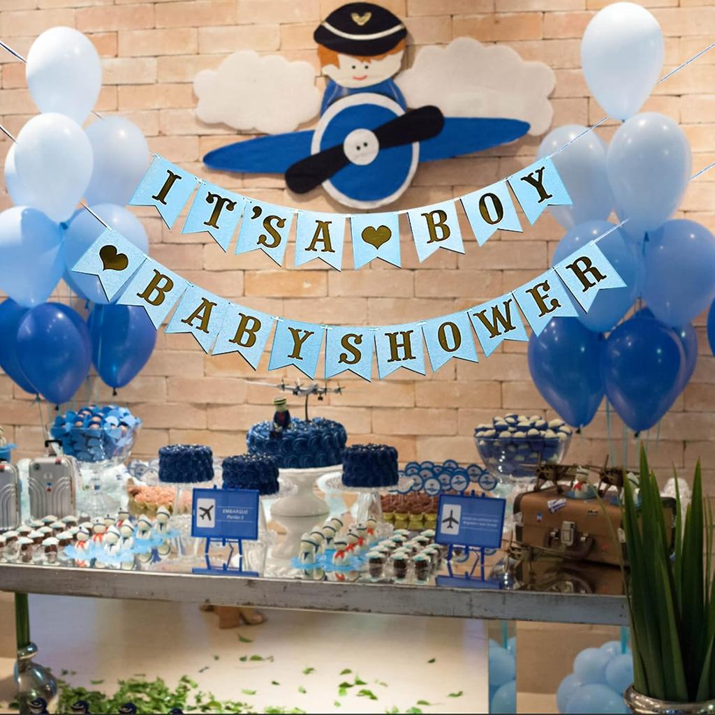 Blue Theme Glittery Letter It's A Boy Baby Shower Banner Hanging Pennant Decor for Newborns Baby Boy Birthday Party Baby Shower Party DIY Decoration