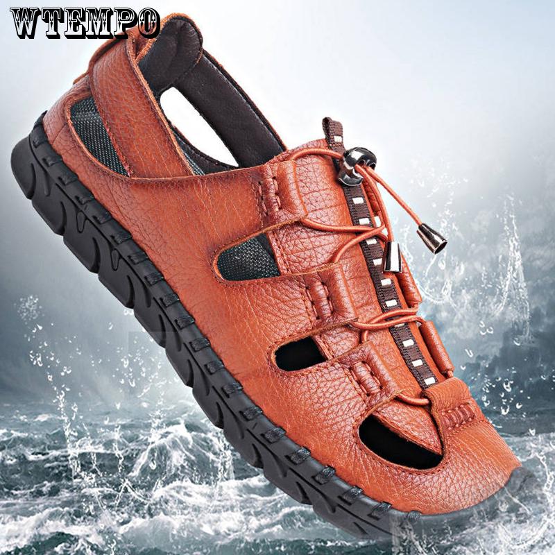 Мужские сандалии Кожаные нескользящие пляжные уличные кожаные сандалии 44 коричневый — фото 3