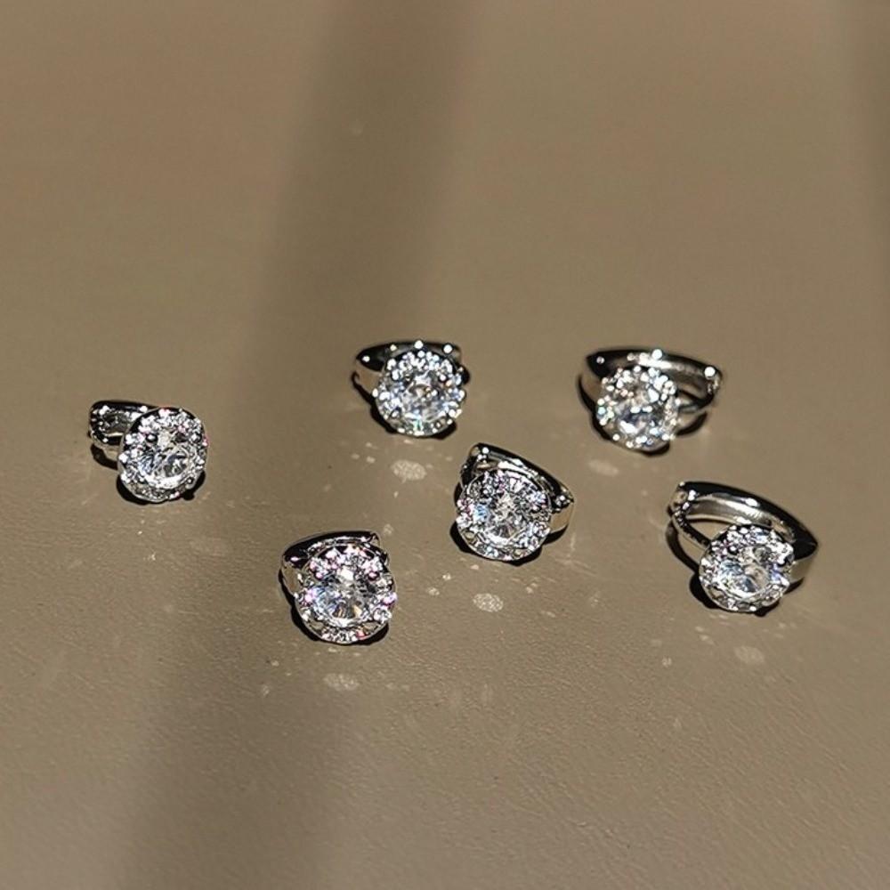 Adjustable Zircon Hoop Earrings Round Jewelry New Piercing Shiny Ear Buckles  Banquet