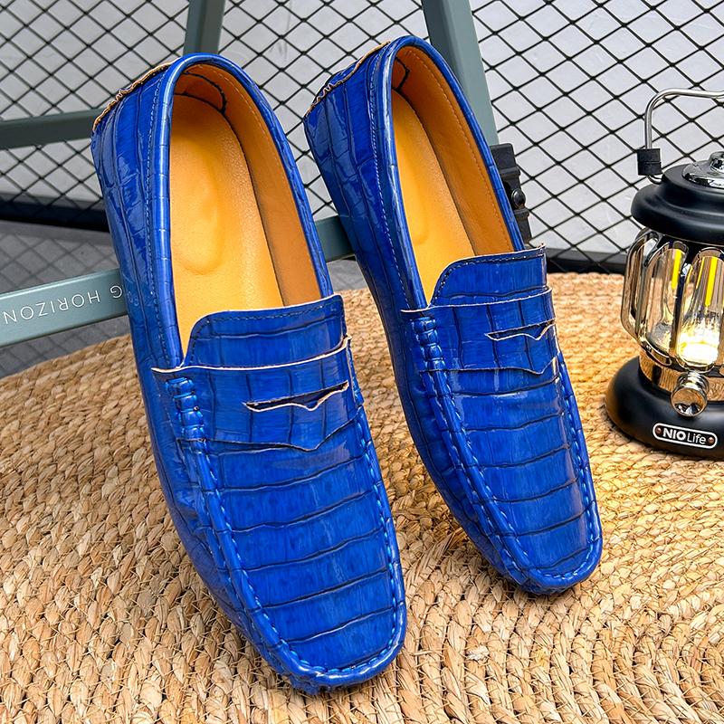 

Чоловічі мокасини Penny Loafer Мокасини Комфортні шкіряні туфлі на підошві Повсякденні сліпони великих розмірів Кольорове взуття для чоловіків EU: 48 темно-синього кольору