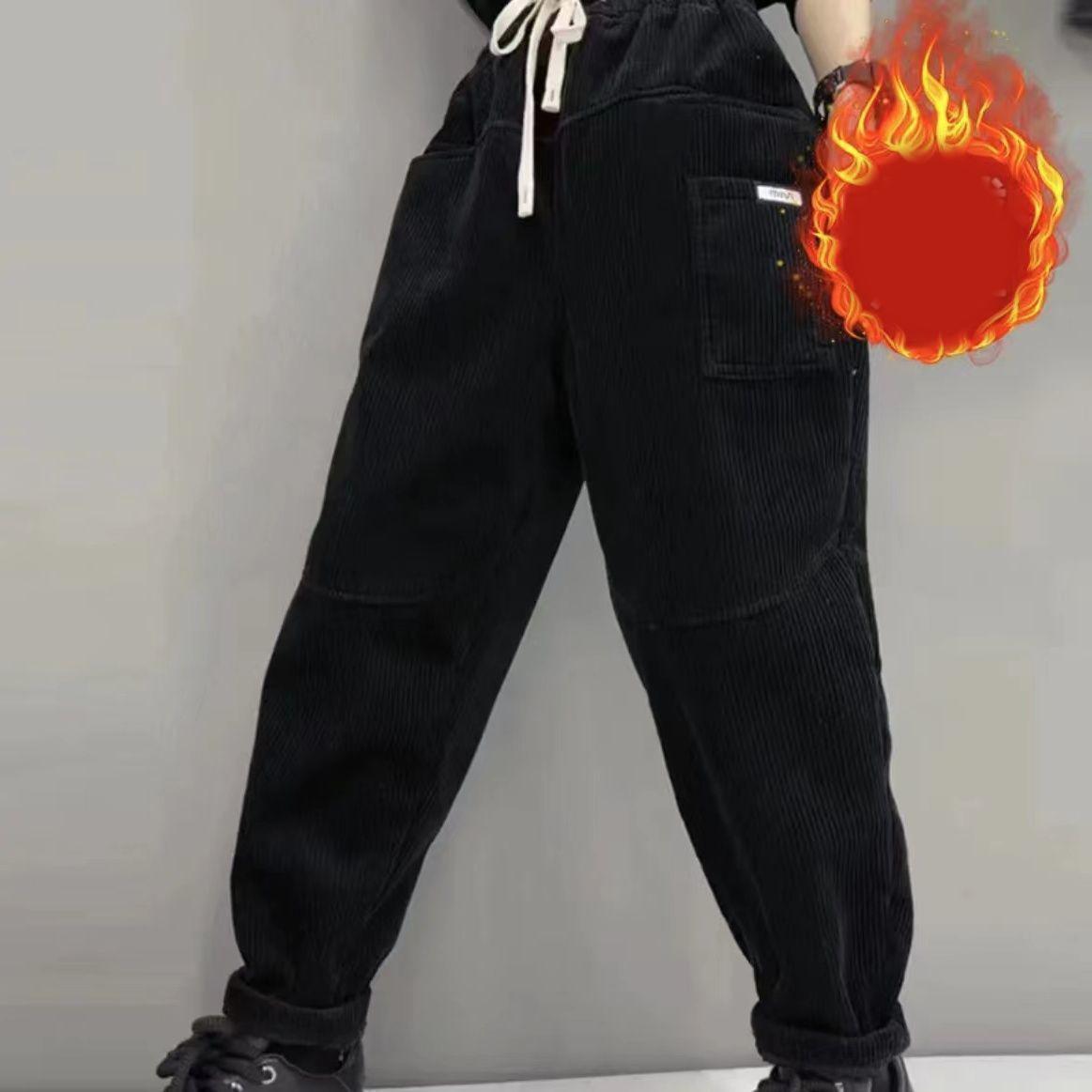 

Жіночі потовщені флісові вельветові штани гаремки Зимова мода Довгі штани Еластична талія Вільні Універсальні Трендові 4XL