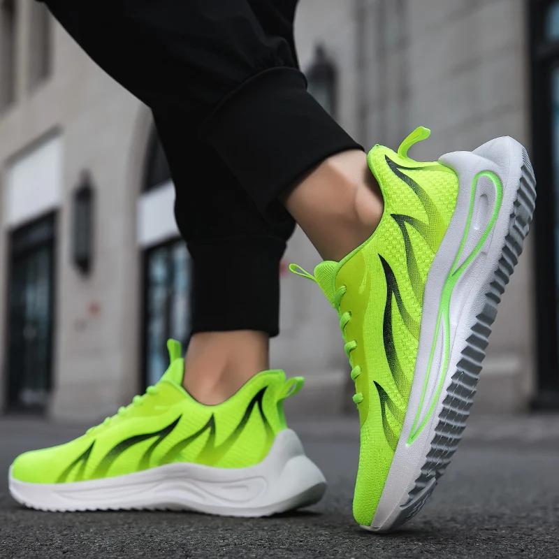 Fashion Running Shoes Men Flame Printed Sneakers Knit Athletic Sports Cushioning Jogging Trainers Lightweight Breathable Tenis De Mujer