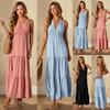 European and American Ins Style Cross-border Women's Clothing Sexy V-neck Neck Strap-on Sleeveless Dress Cross-border Foreign Trade Solid Color Long