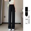 Women's 2025 Black Ice Silk Suit Pants: Spring/Summer Straight-Leg, Petite/Wide-Leg Casual Style