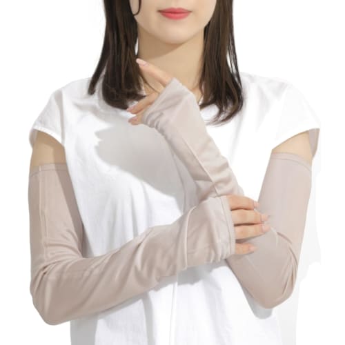 LI NOR Women's Silk Arm Covers with 99% UV Protection, Cooling, Smooth, and Beautiful Skin (Beige)