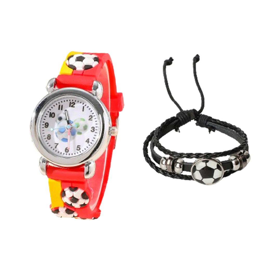 1pc/2pcs-Fashionable Cartoon Football Children's Quartz Watch, Watch Bracelet, Box Set, Ideal Choice for Gift Giving
