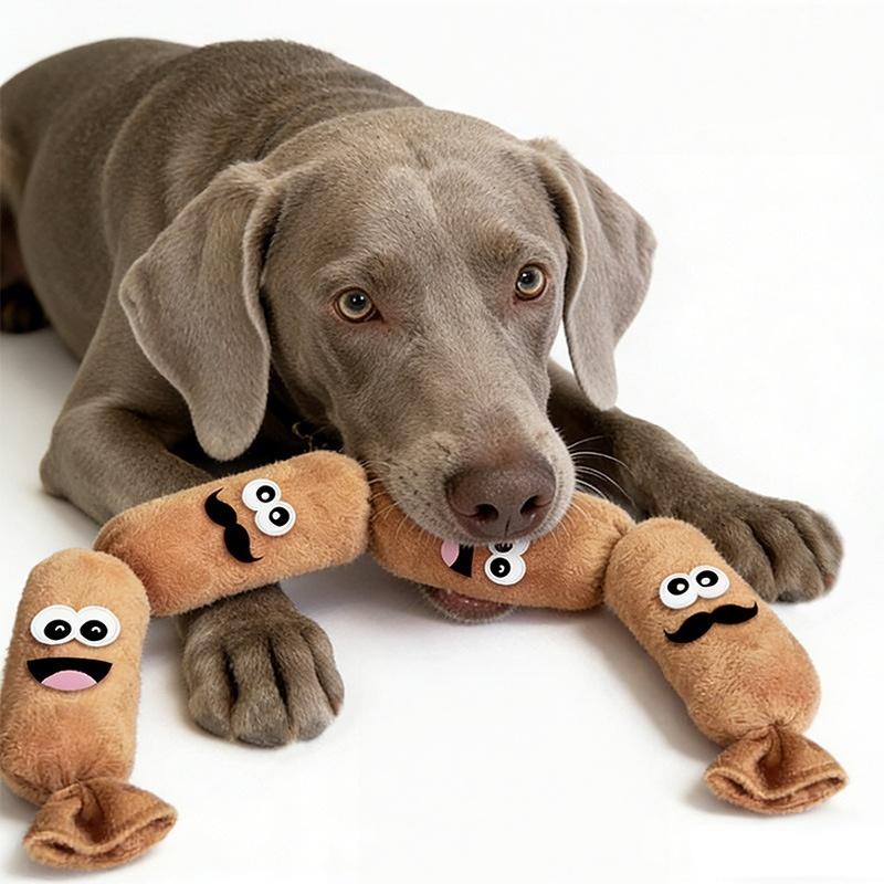 Chew Toy For Dogs Simulated Sausage Shaped Plush Press To Squeak BB Sound For Teeth Cleaning And Fun