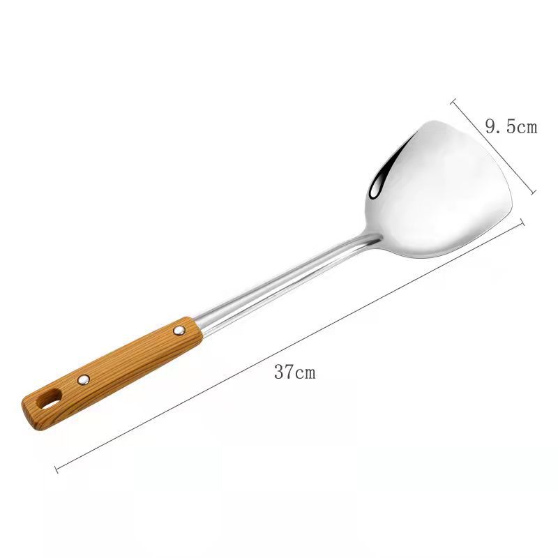 Kitchen Tool Wood Grain Handle Stainless Steel Pot Spatula Soup Heat Insulation Frying Spatula Colander Insulated Kitchenware