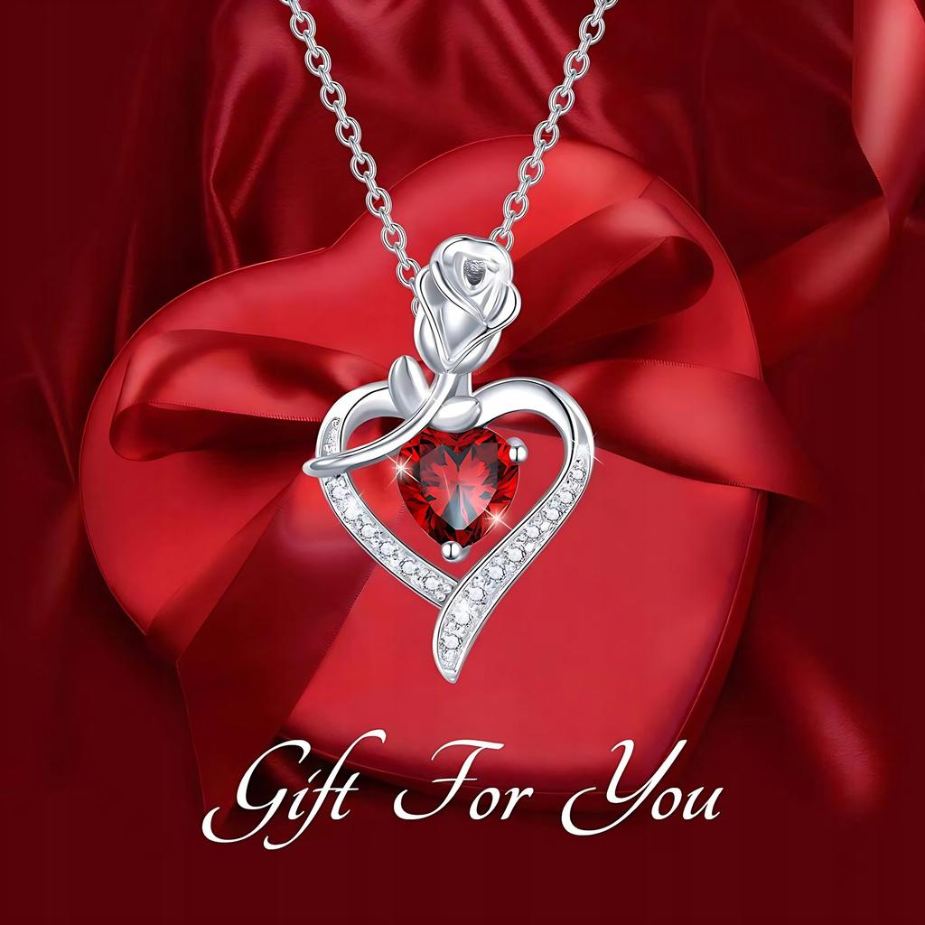 Necklace Pendant Silver Women' Rose Chain Heart CRYSTAL Gift