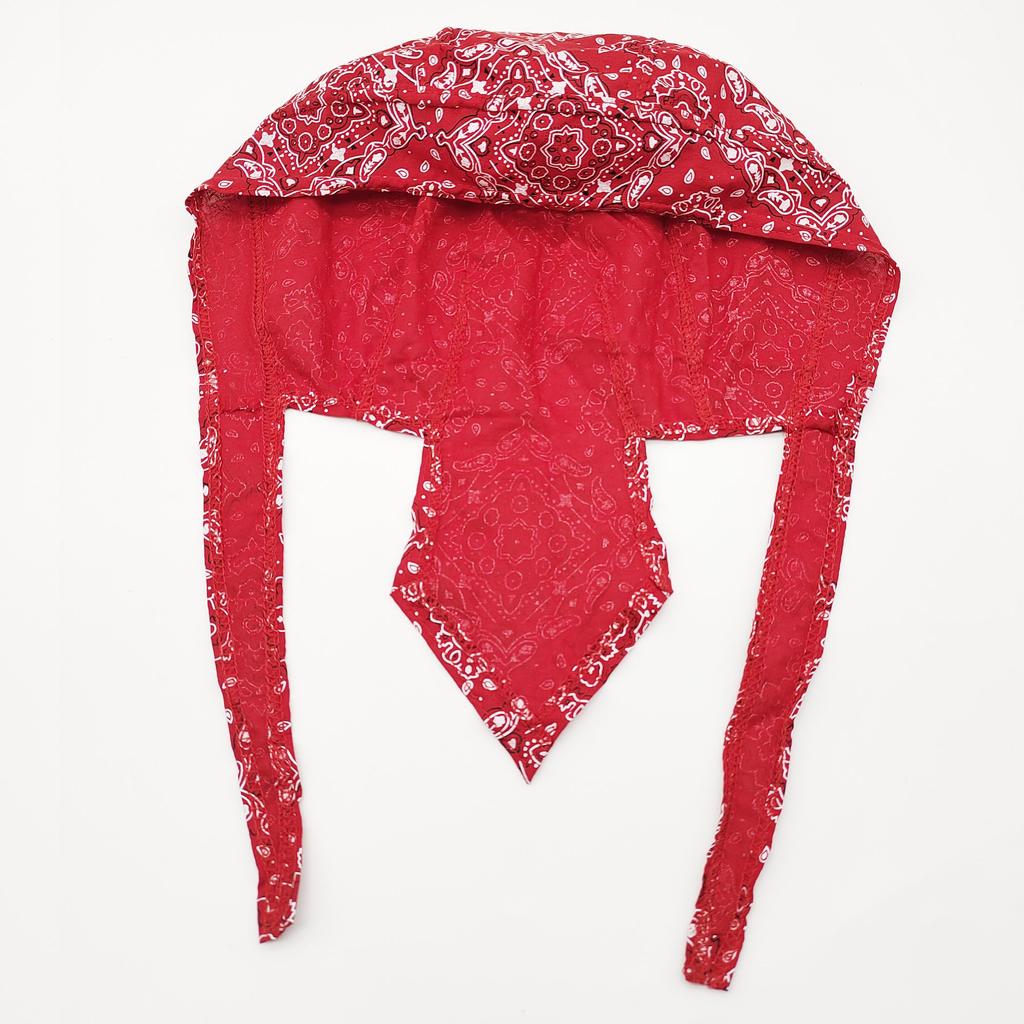 Trifong Bandana Cap Red Cotton Paisley Pirate Hat Quick Dry Sweat Wicking Breathable Summer UV Protection Doo Rag Inner Cap Bicycle Helmet Anti-UV