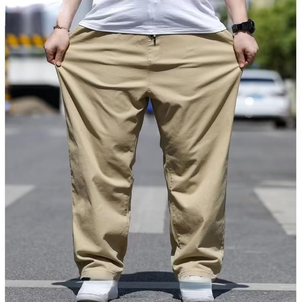Big Size Men's Casual Pants Spring and Autumn Large Loose Straight Solid Color Elastic Pants