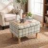 Linen Fabric Upholstered Footstool Rectangular Storage Stool With Removable Top Padded Seat And Hidden Space Brown