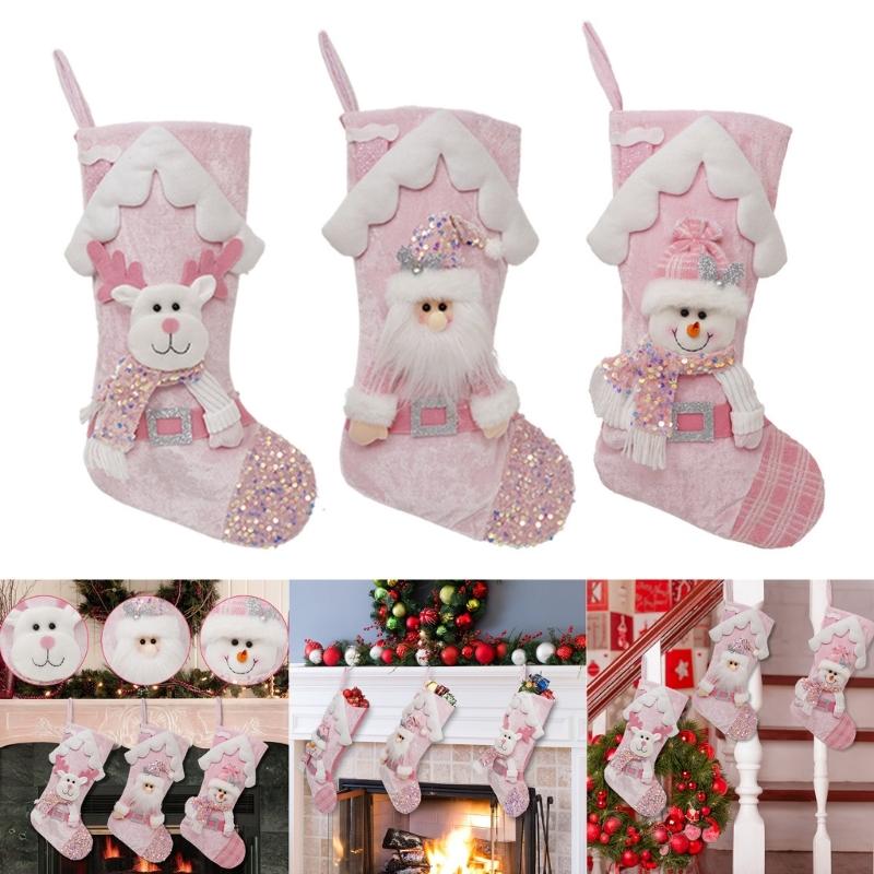 Christmas Stocking Present Bag Hanging Ornament Colorful Sequins Gift Bag Holiday Decoration for Fireplaces and Tree