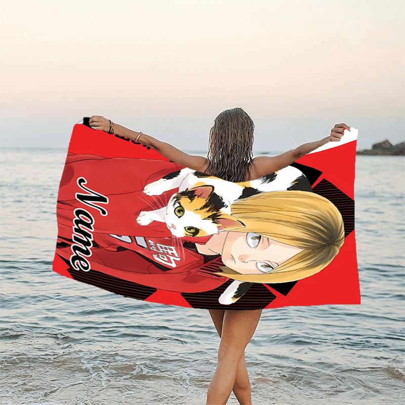 1pc Haikyuu4 Beach Towel with Custom Name, Beach/Swimming/Bath/Picnic/Camping Towel, Suitable for Seaside Beaches