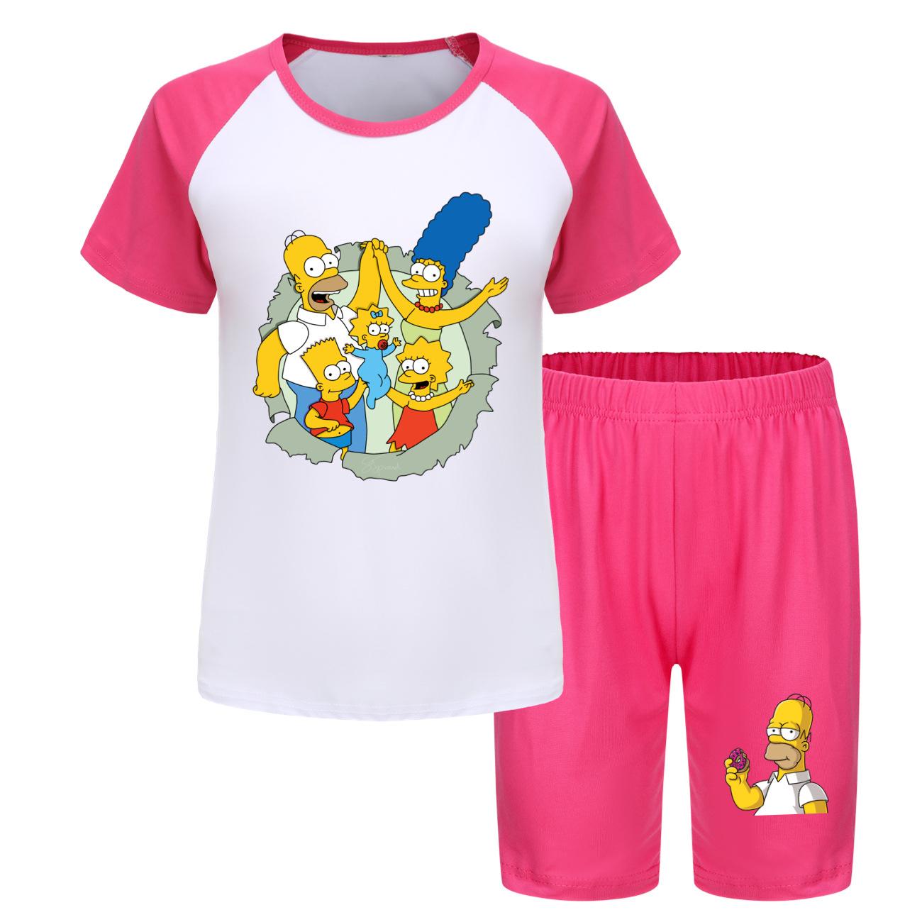 Girls Simpson Kids Homewear Pajamas Short Sleeve T-Shirt And Shorts Summer Active Wear For Boys Girls 2pcs Outfit 100cm