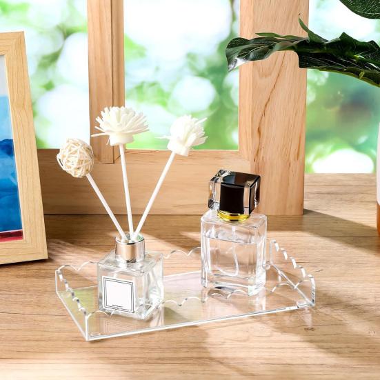 1/2Pcs Acrylic Bathroom Vanity Tray Multi-purpose Soap Dispenser Perfume Holder Storage Tray Living Room Counter Rectangle Decorative Scalloped Tray