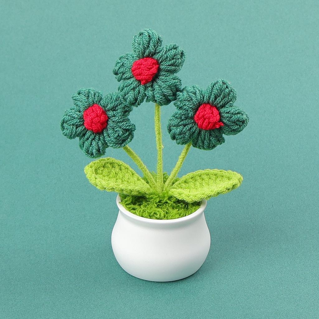 Hand-Knitted Wool Fake Flowers Set: Sunflower, Carnation, Tulip - Desktop Decor, Teacher/Student Gift, Everlasting Bouquet