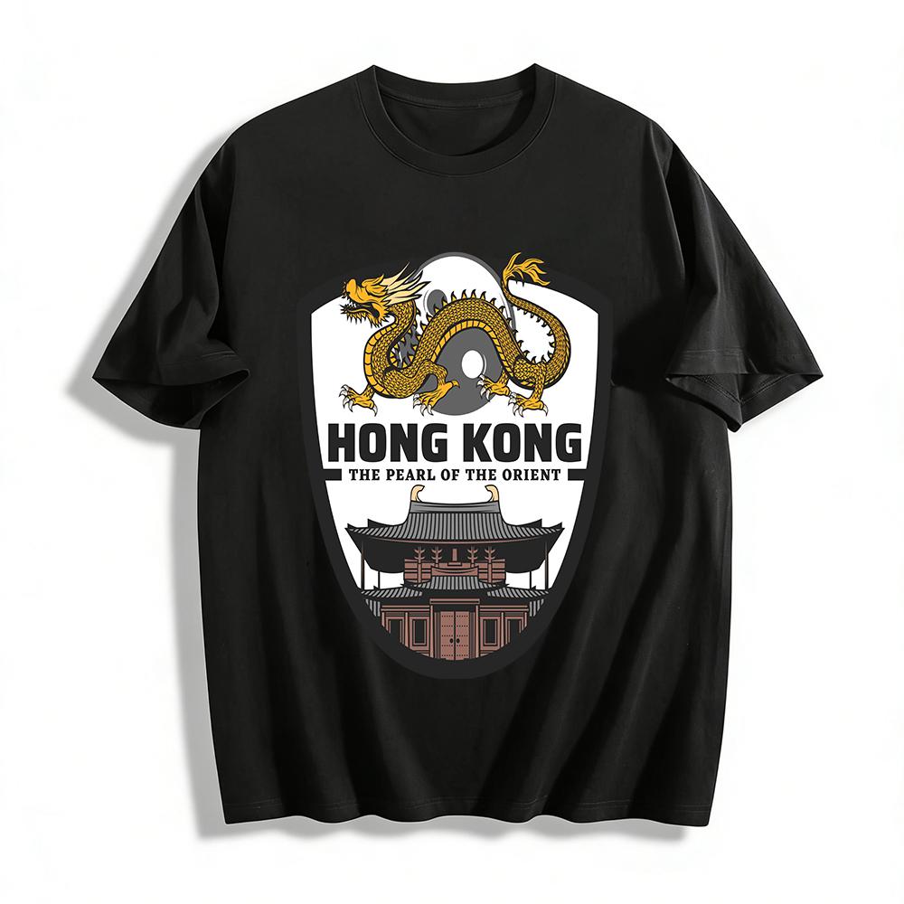 

Hong Kong The Pearl of the Orient Dragon Ancient Building Tee Pure cotton T-shirt XXS