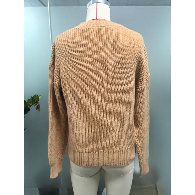 Women Solid Color Button Front Cardigan Long Sleeve Knit Sweater