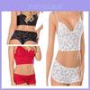 Conjunto de Lingerie Sexy Feminino Corset Renda Push Up Top Colete Sutiã e Calcinha Charme Para Noites Elegantes