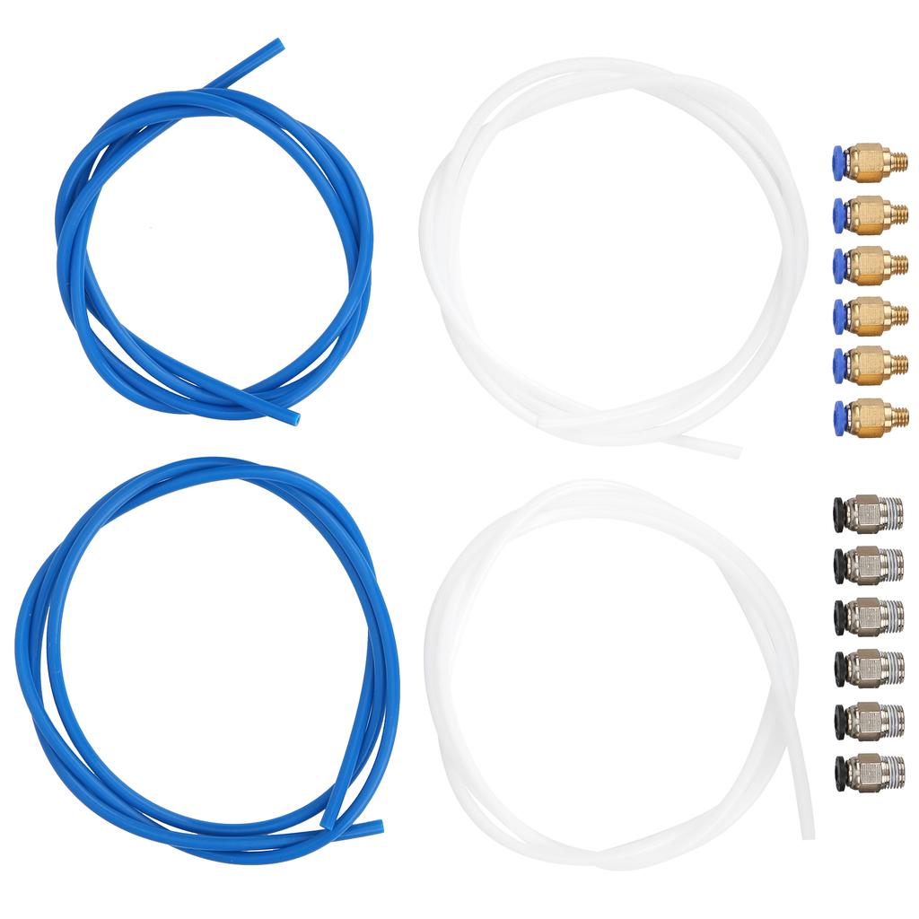 PTFE Tubing Kit 4pcs 1.75mm 3D Printer Parts 3D Printer Supplies Printing Accessories with 6pcs PC4-M6 and 6pcs PC4-M10 Connectors for Bowden Extruder