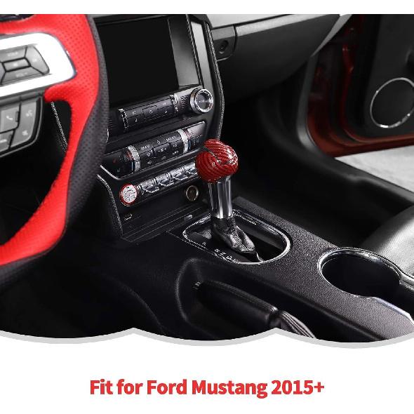 RT-TCZ Gear Shift Knob Cover Trim Interior Accessories for Ford Mustang 2015-2024 3PCS (Red Carbon Fiber)