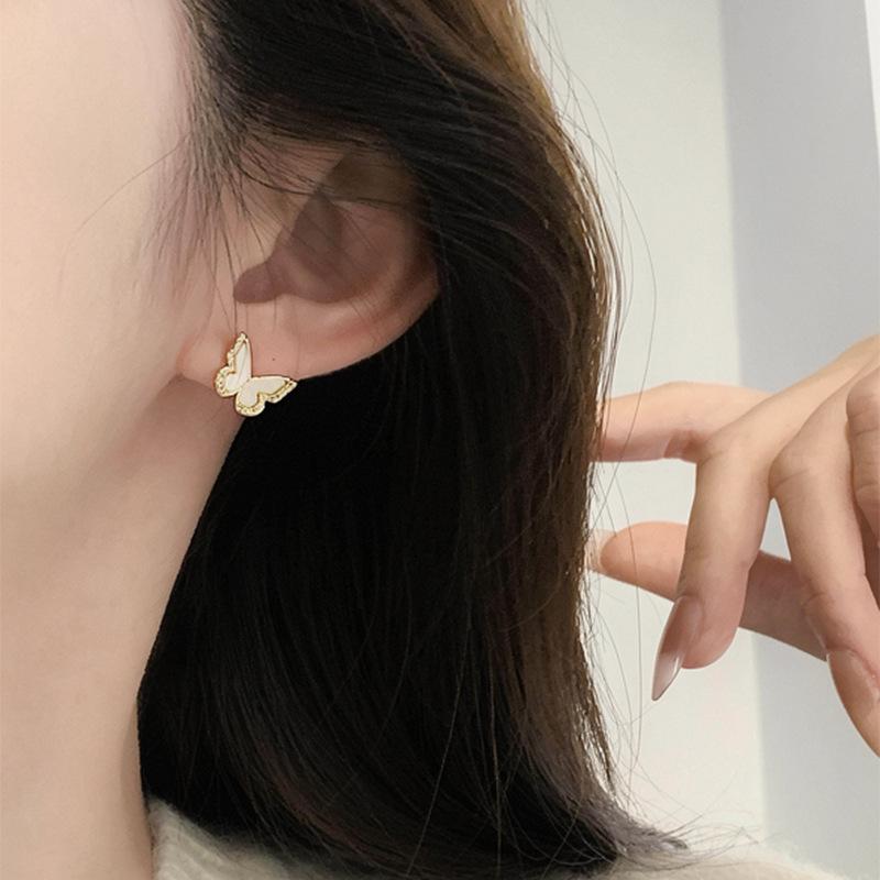 14k Gold Plated Silver Zircon Butterfly Earrings: Fashionable, Exquisite, Versatile Jewelry for Women