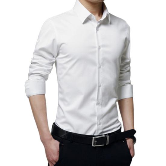 

Мужская однобортная однобортная гладкая рубашка с лацканами и длинными рукавами, однобортная, устойчивая к морщинам, однотонная деловая рубашка на весну и лето XL белый