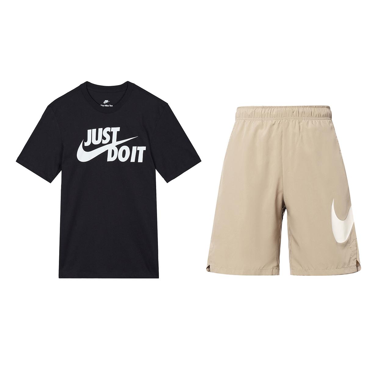 

Nike American Vintage Letter Print Crew Neck T-Shirt And Mid Waist Shorts Casual Sports Set Men sets AR5007-011+FQ6997-247 S