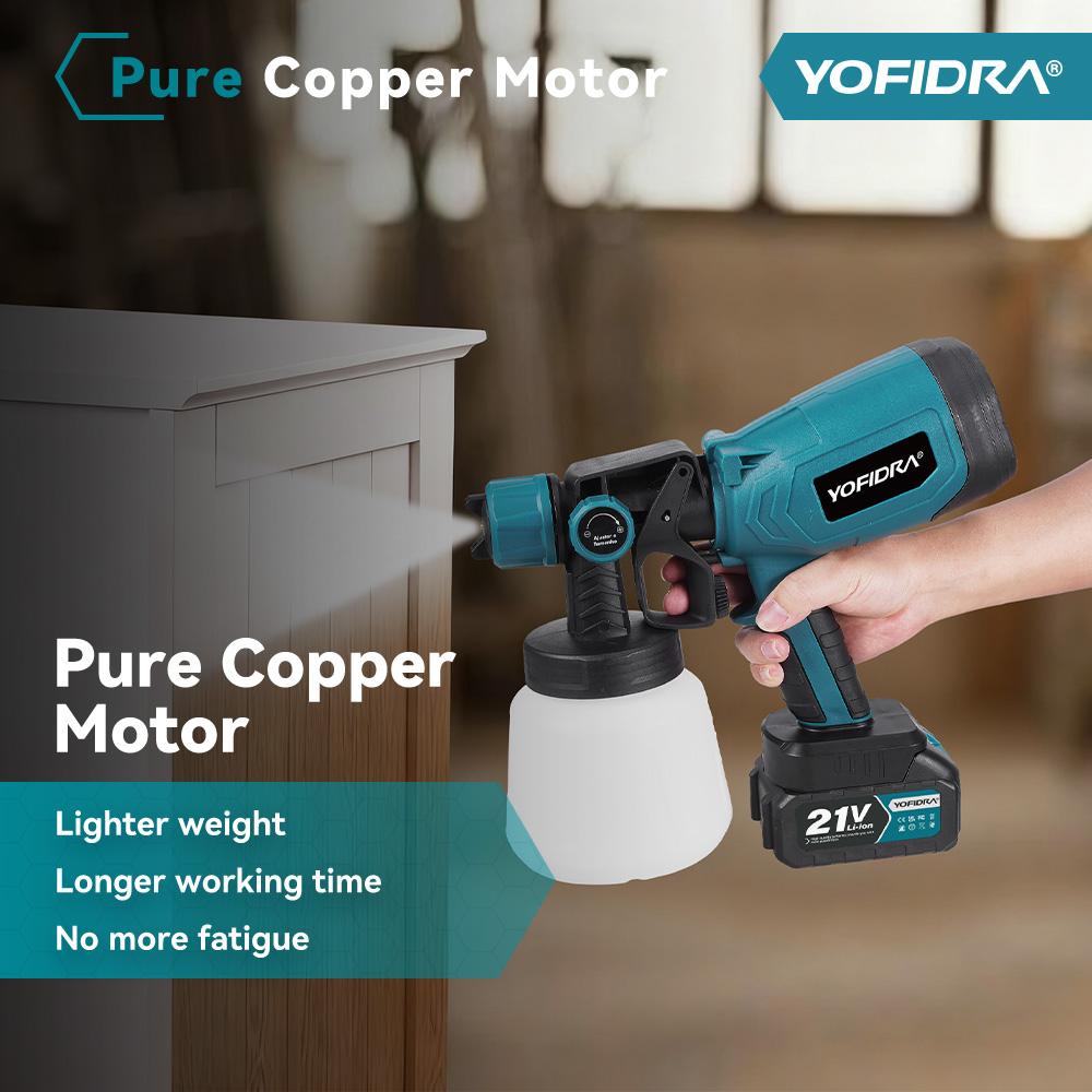 Yofidra 1000ML Electric Spray Paint Gun Home Cordless Sprayer Auto Furniture Steel Coating Airbrush For Makita 21V Battery Pin