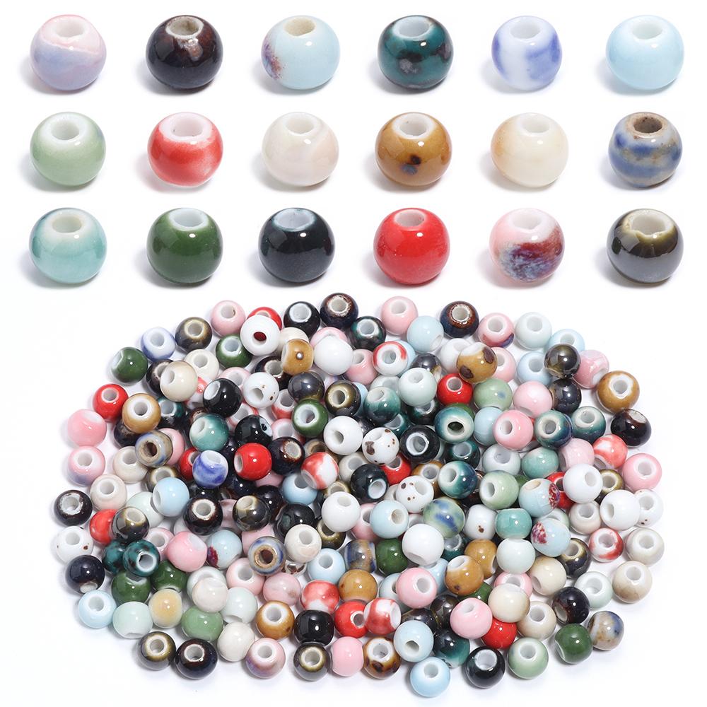 30pcs/lot Round Shape Ceramic Beads Colorful Loose Beads Spacer Beads For DIY Jewelry Making Necklace Bracelet Accessories