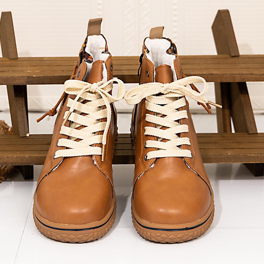 Snow Boots Women's 2025 New Flat Heel Martin Boots Winter High-top Single Shoes Women's Cotton Shoes Plus Size