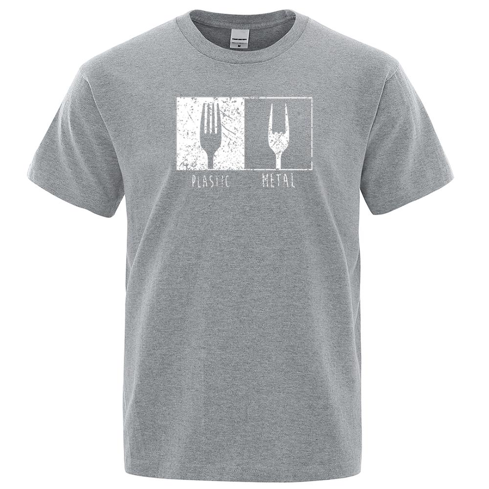 Everyday Objects Pattern Metal Plastic Fork T Shirt Cotton Short Sleeve Men T Shirts Punk Hip Hop T-Shirts Vintage Streetwear