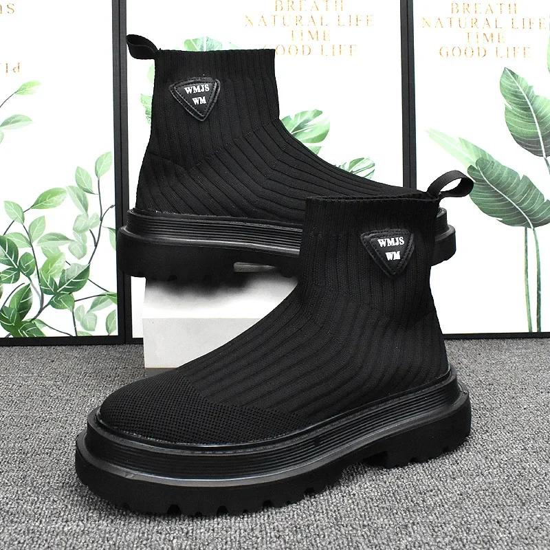 High Top Sneakers Men Easy Matching Sock Shoes Fashion Casual Knitting Mesh Breathable Height Increased Platform Sport Shoes