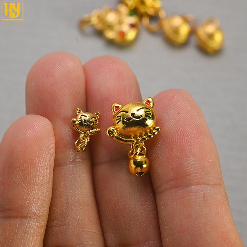 Ciondolo Charm Gatto della Fortuna Placcato Rame Oro 24K Collana Fu