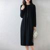 Women's Long Loose Pure Wool Knit Dress - Single-Breasted Round Neck for Autumn and Winter.