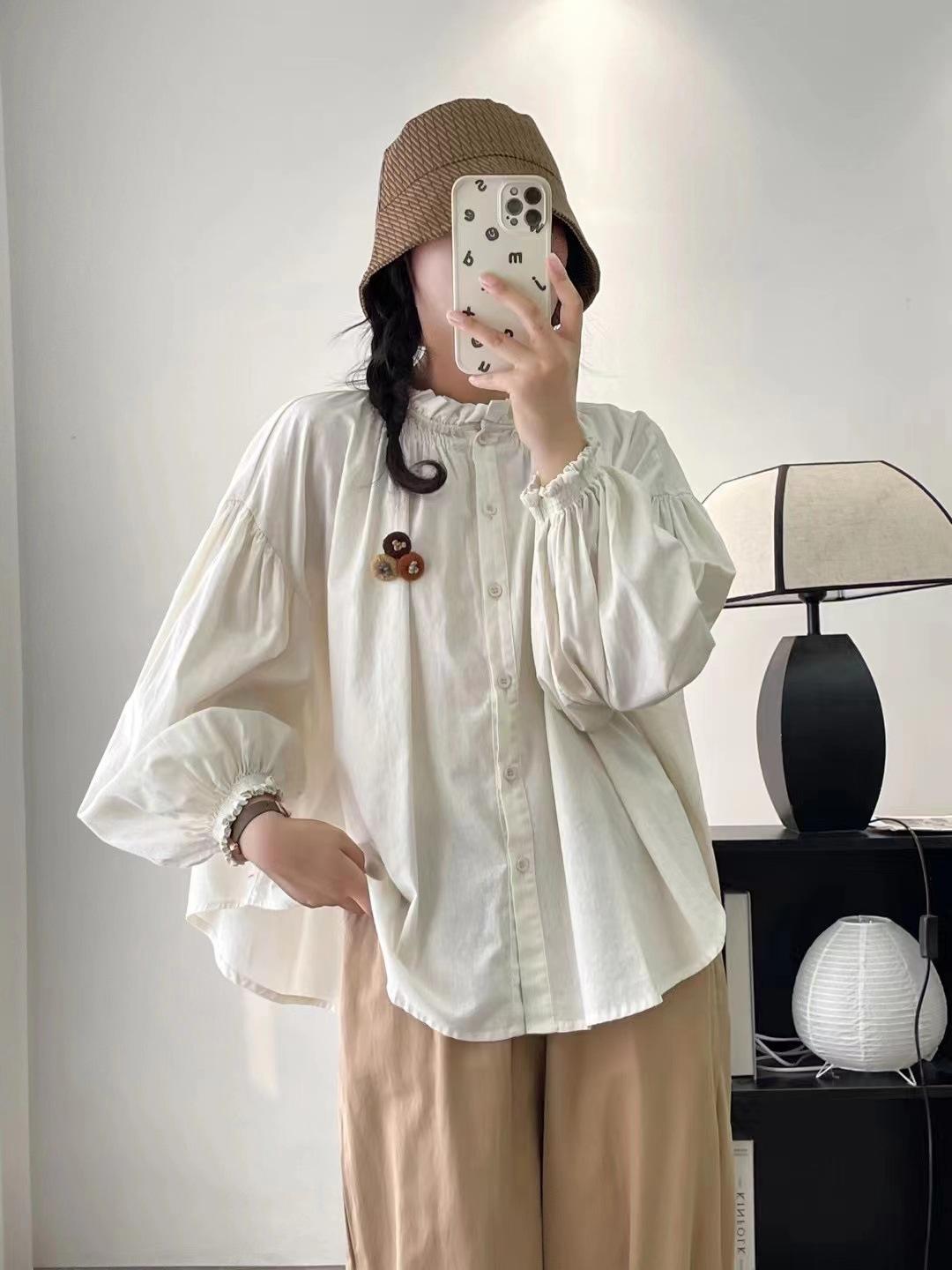 

Рубашка Johnature Japanese Forest Fungus для женщин, осенние свободные топы с рукавами-фонариками для женщин One Size бежевый