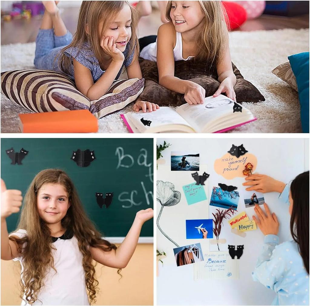6/12 Stück Schwarze Katze Niedliche Lesezeichen Geschenk Magnetische Lesezeichen Gefalteter Lesezeichenhalter Geschenke für Katzenliebhaber und Schüler Lehrer Schule
