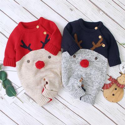 Weihnachtsbabykleidung Neugeborenes Baby Junge Mädchen Rentier Strampler Gestrickter Warmer Overall Weihnachten Babykostüme Kleidung