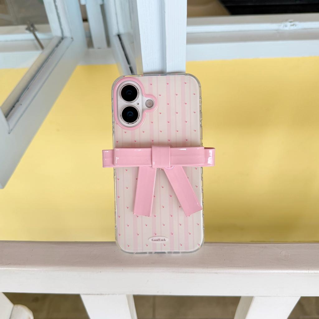 3D Pink Bowknot Phone Case for iPhone 14 15 16 17 Pro Max 17Pro Clear Soft TPU Shockproof Protective Cover For Women girls