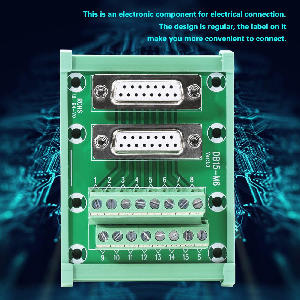 DB15-M6 Double Female  DIN Rail Mount Interface Module Terminal Block Board Connector