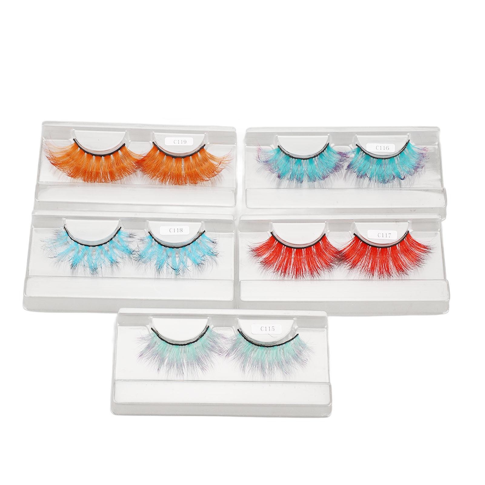 

5 Pairs Color False Eyelashes Faux Mink Fur Curl Gradient Stage Fake Eyelashes for Cosplay Party Stage Performance