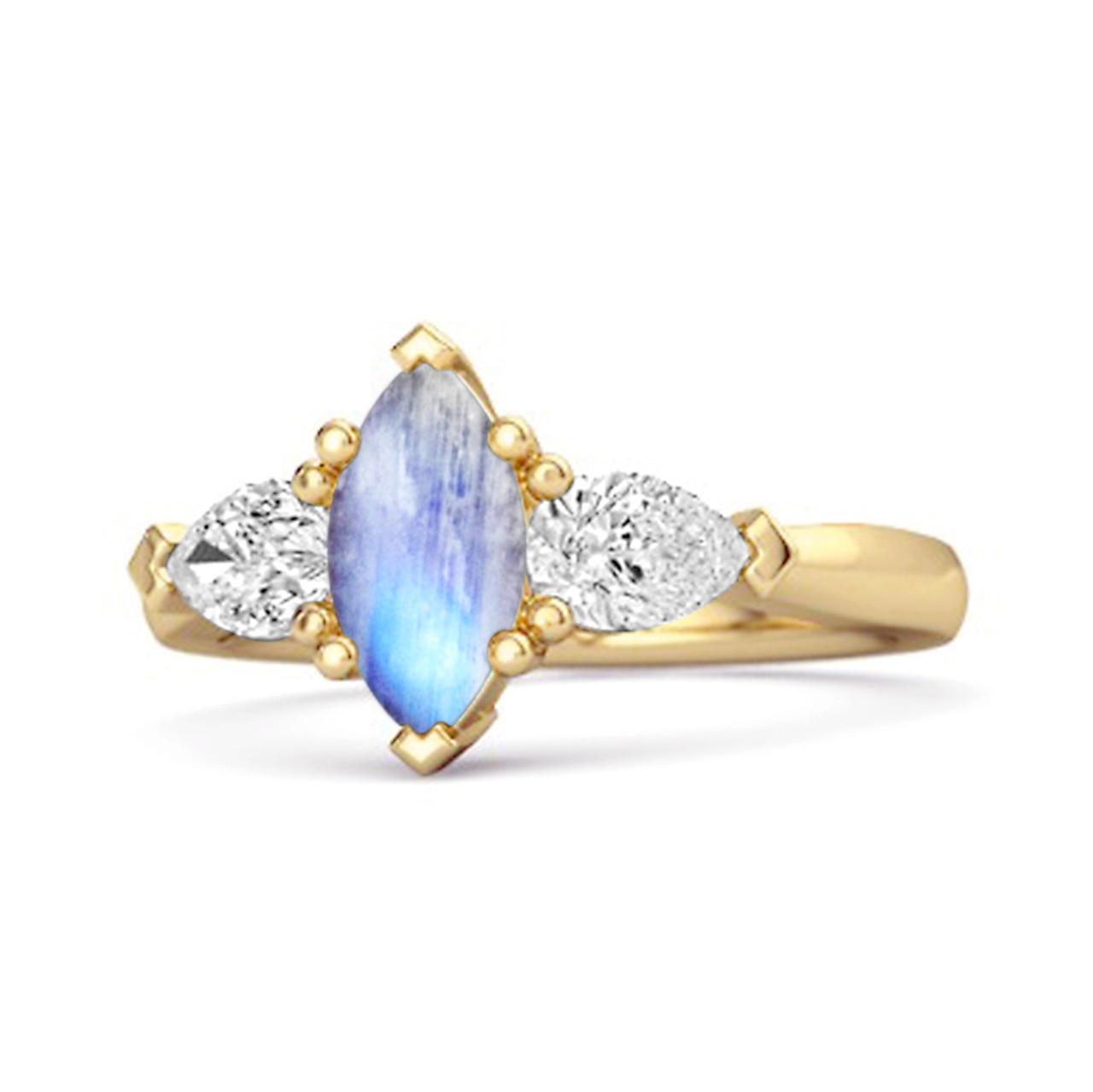 

Moonstone Trio Stone Tapered Ring - 925 Sterling Silver Gold Vermeil 9.5 золотий/жовтий