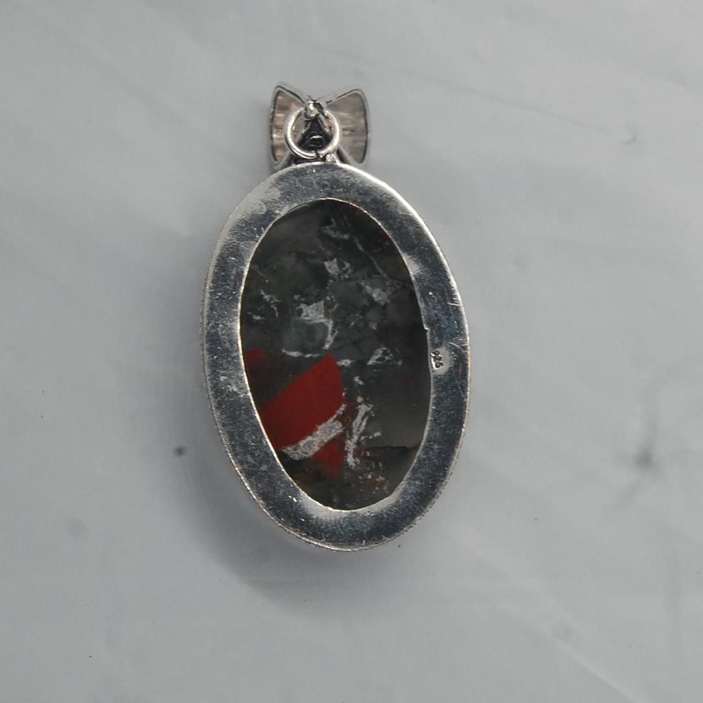 Huge Oval African Bloodstone 925 Sterling Silver Pendant Jewelry, Unique Boho Style Pendant
